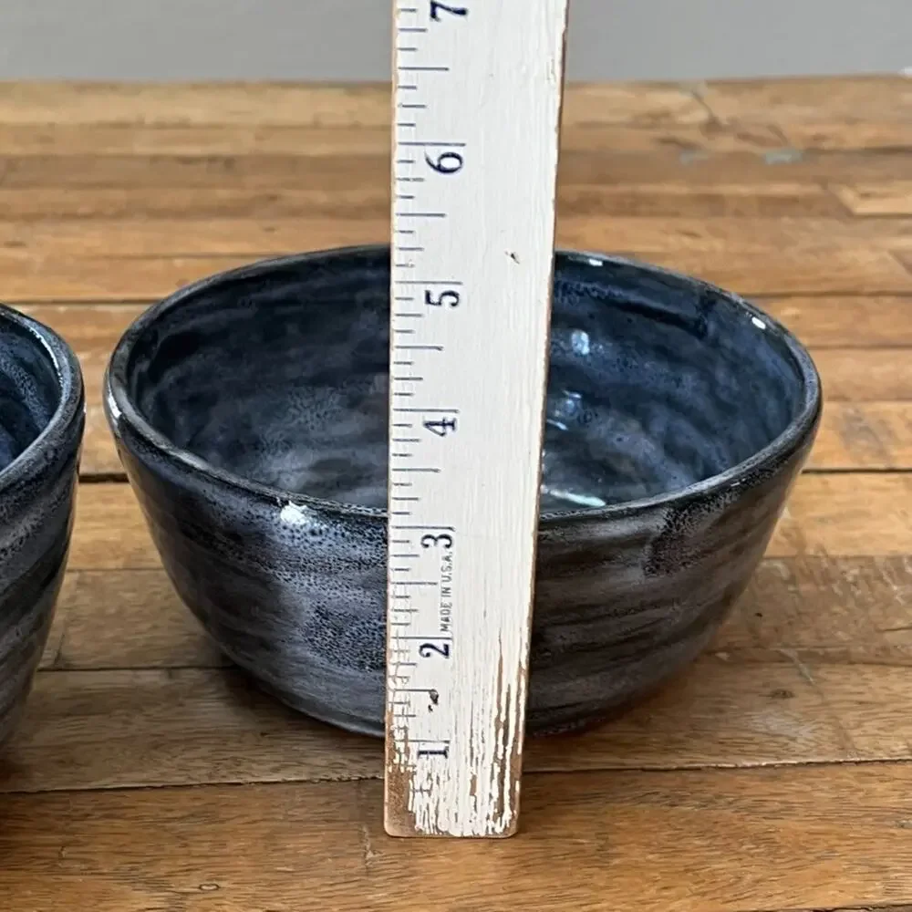 Handmade Ceramic Bowls Terracotta Base Blue & White Spiral Glaze Finish